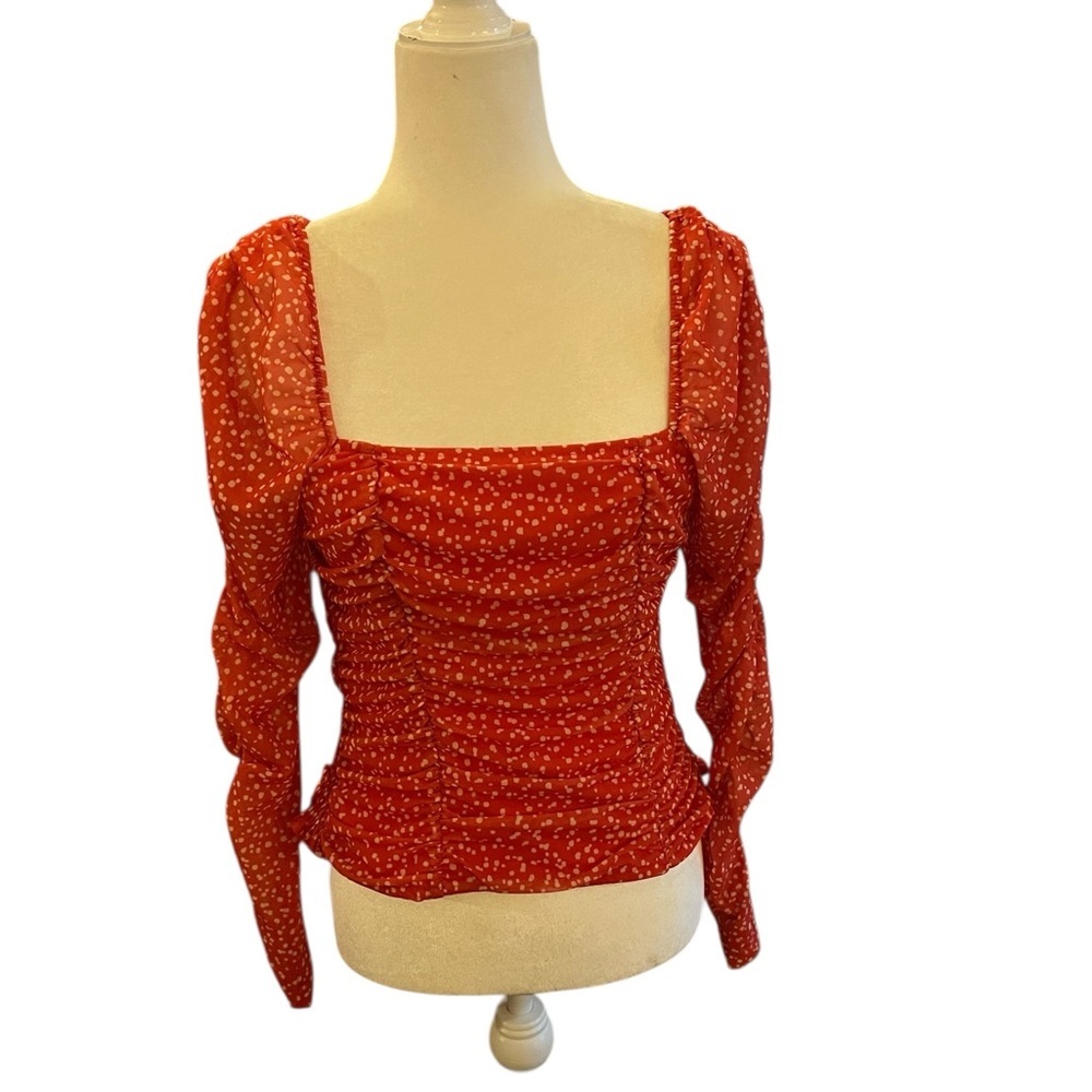 Maeve Anthropologie Tulle Smocked Polka Dot Blouse Size Medium